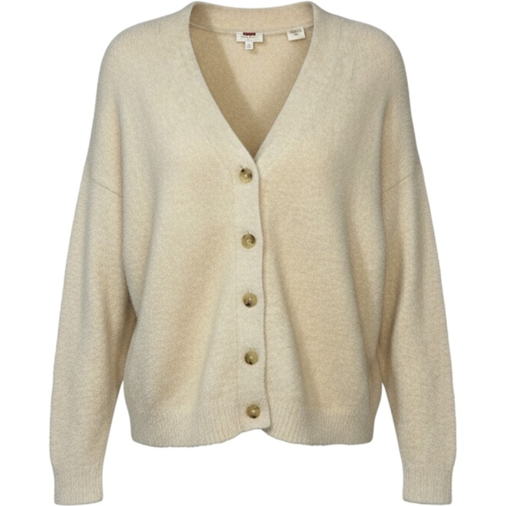 Levis Womens Cream V-Neck Button Front Knit Cardigan Sweater Large